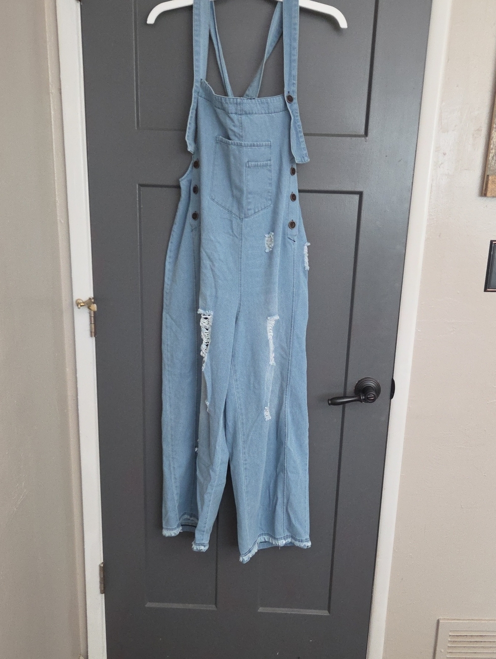 Light Blue Distressed Denim Overalls - Unbranded